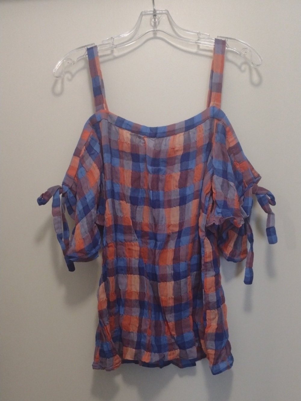 Sanctuary Blue and Orange Sanc Dawn Bow-Sleeve Cold Shoulder Top (J896)